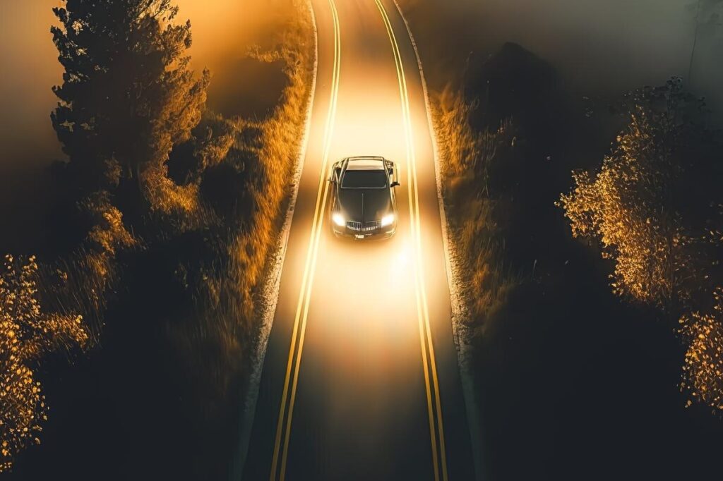 coche en carretera de noche