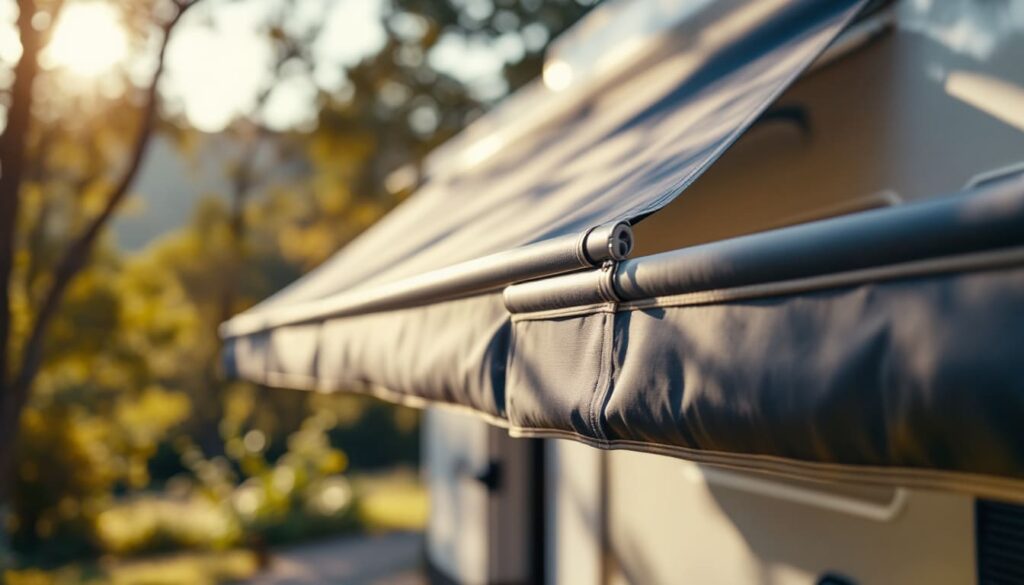brazo toldo caravana retractil detalle tejido