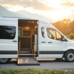A photograph of a mid-sized adapted van for individuals with disabilities